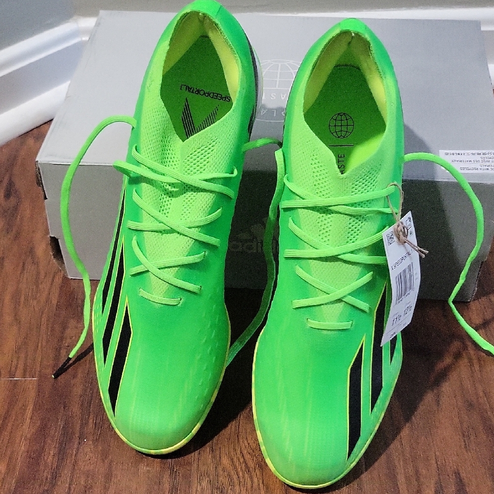 Adidas Bright Green Soccer Shoes with Black Stripes